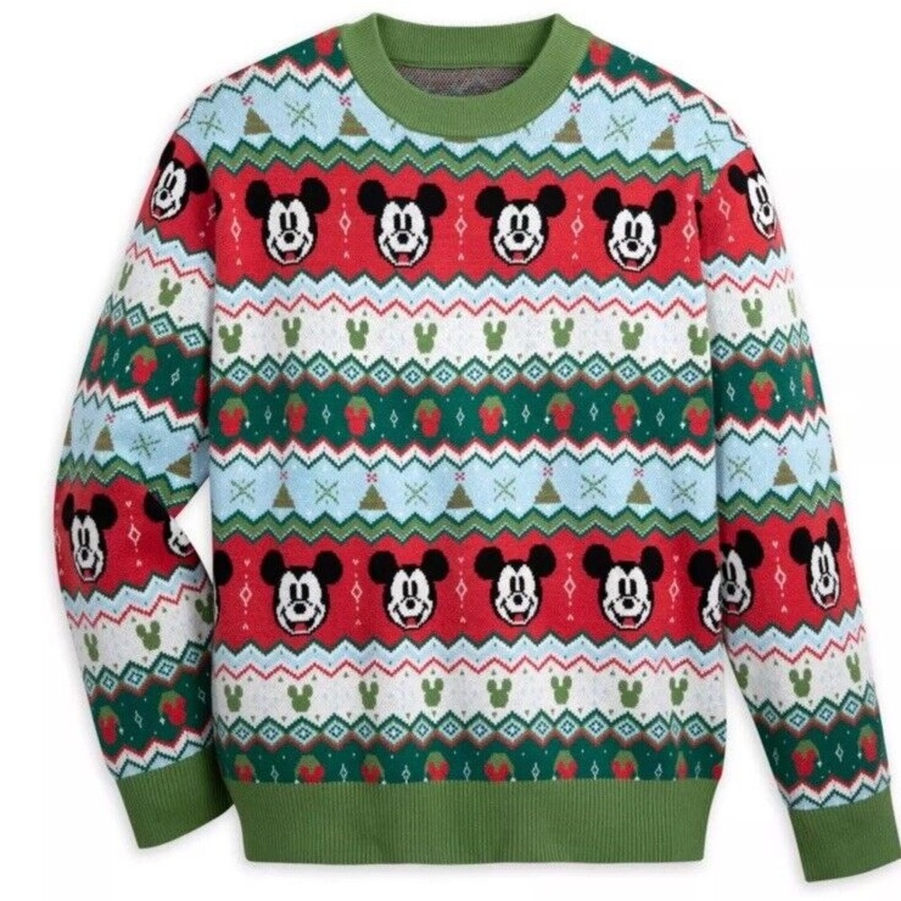 Disney Christmas Holiday Festive Red and Green Crewneck Sweater